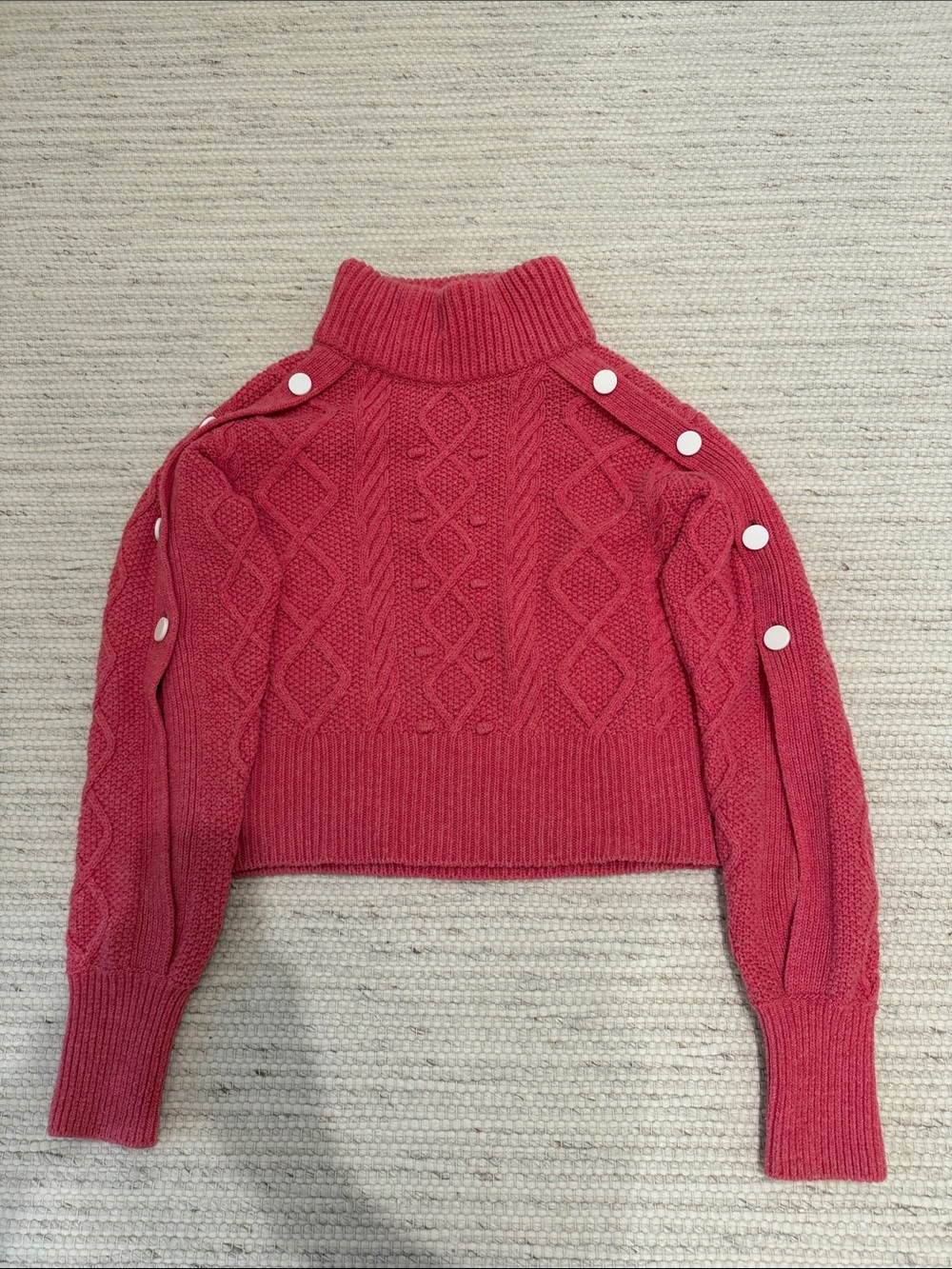 Hellessy Cable Knit Button-Shoulder Sweater in Berry Pink